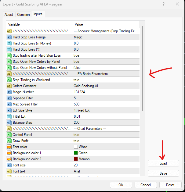 load presets and make settings